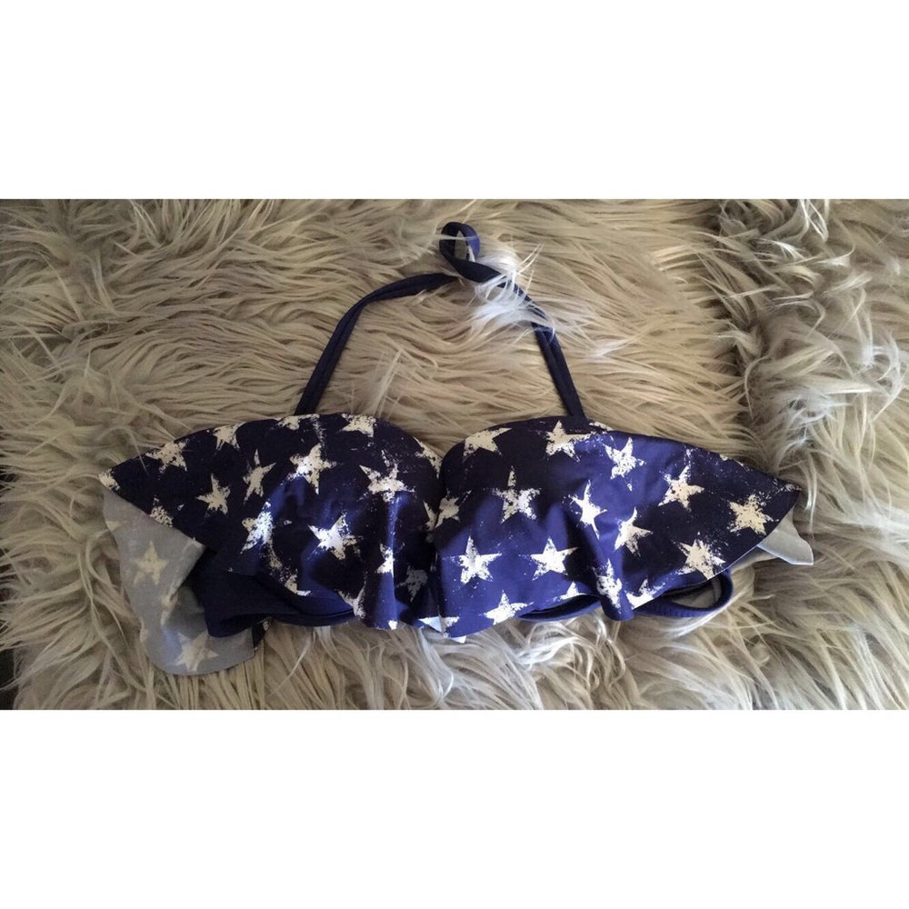 Xhiliration Blue bikini top with white stars